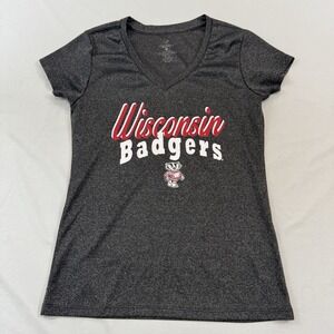 Wisconsin Badgers Women Shirt Size‎ Small V Neck heathered gray NCAA Football